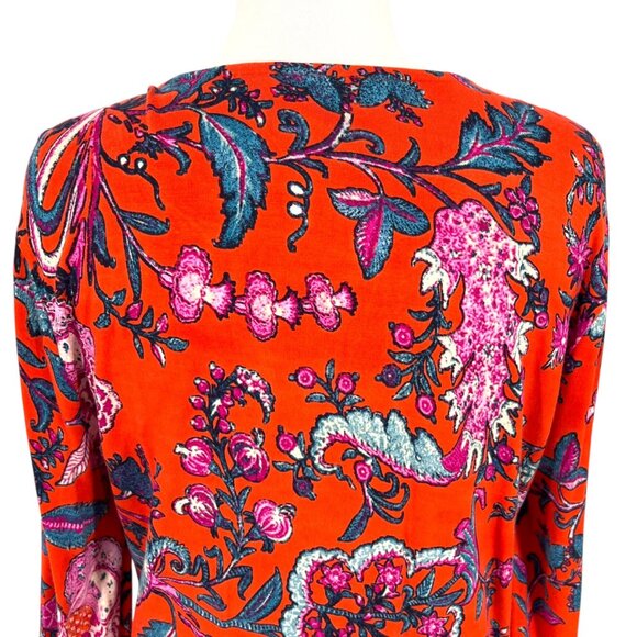 Soft Surroundings Embroidered Sequin Tunic Top Red Orange Floral Size Large - Picture 8 of 12